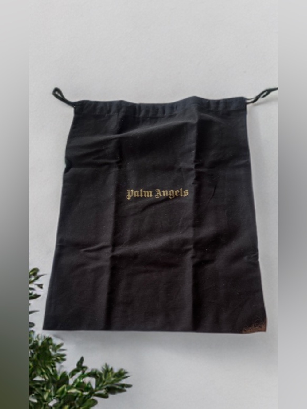 Palm Angels Black and Gold Drawstring Bag